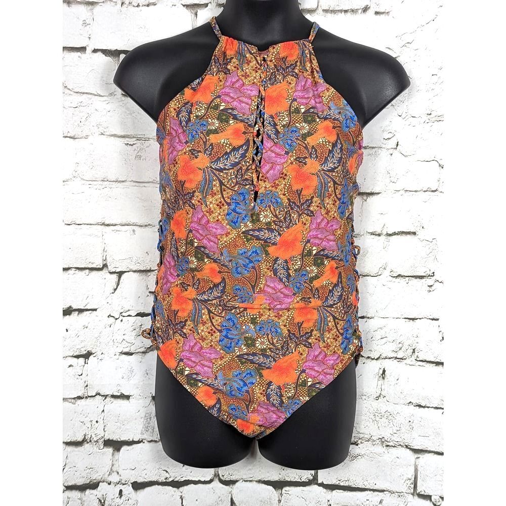 SWIMSUITS FOR ALL Lace-Up Floral One Piece Swimsuit Beach Cruise Resort Size 24